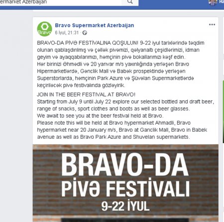 Bravo Supermarketlərində "Pivə festivalı" yalanı -