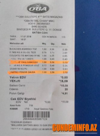 "OBA" marketdən yağ və pendir aldı -