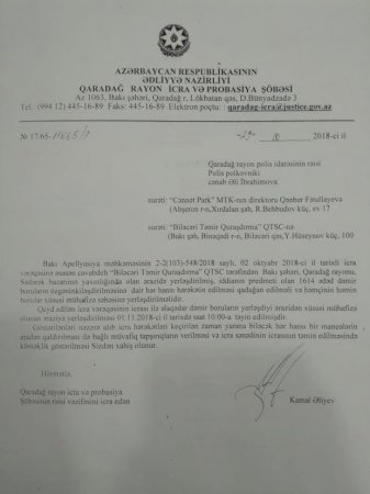 “Biləcəri Təmir-Quraşdırma” QTSC-nin boruların “Cənnət Park” MTK-ya verilir? 