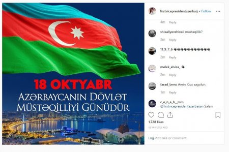 Birinci vitse-prezident Azərbaycan xalqını təbrik edib