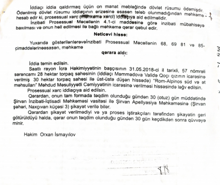 “İcra başçısı torpağımızı qanunsuz olaraq Hacı İbrahimə verib”