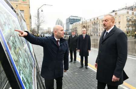 Prezident Xətainin heykəlinin köçürüldüyü parka baş çəkdi -