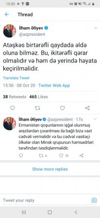 İlham Əliyev atəşkəsin şərtlərindən 