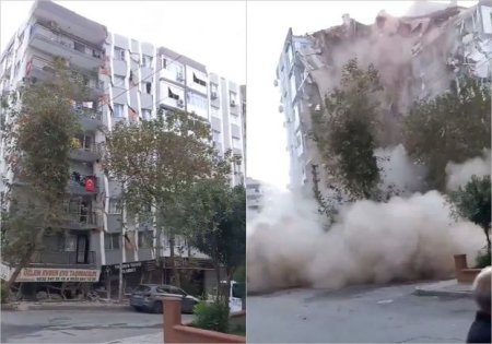 İzmirdə binanın çökmə anı – 