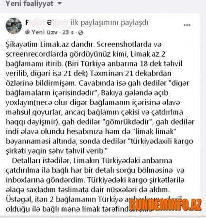 Limak şirkəti vətəndaşların bağlamalarını "itirir" -