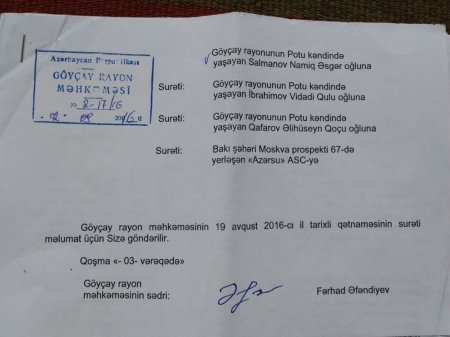   ““Azərsu” ASC 13 ildir torpağımı zəbt edib, icra orqanı məhkəmənin qərarını icra etmir” – 