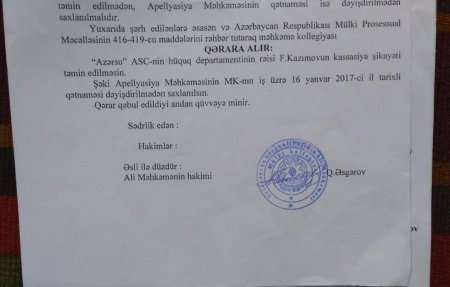   ““Azərsu” ASC 13 ildir torpağımı zəbt edib, icra orqanı məhkəmənin qərarını icra etmir” – 